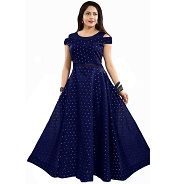 Women Gown Dark Blue, White Dress